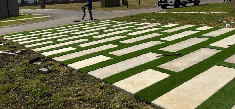 Grey flagstone concrete paving slabs